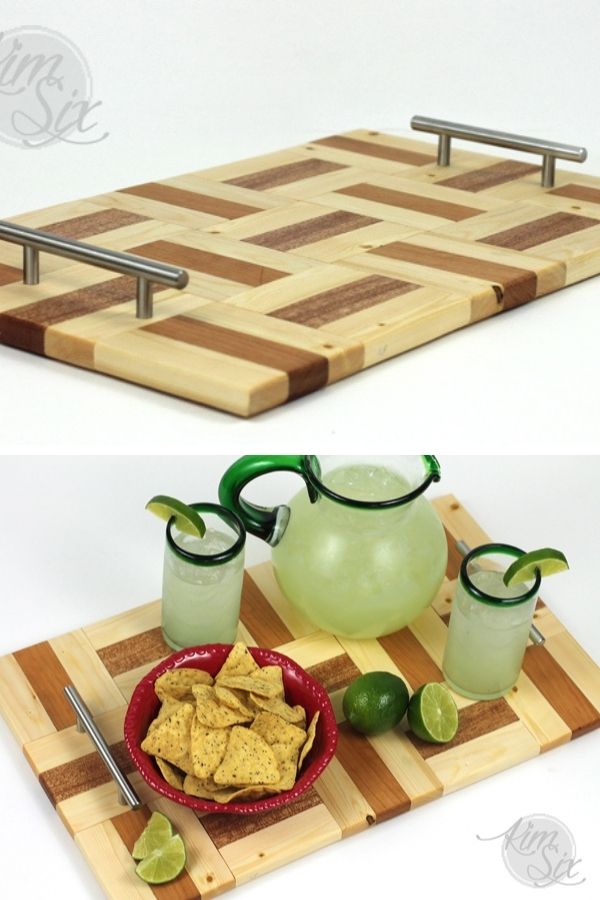 Mahogany And Cherry Wood Cutting Board Style Parquet Serving Tray