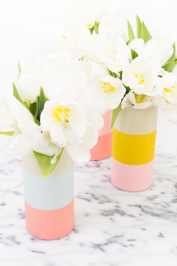 Color Blocked Wood Vases