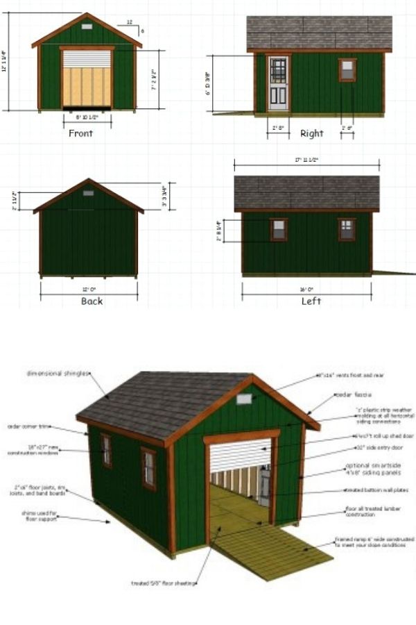 12x16 Gable Storage Shed With Roll-Up Door