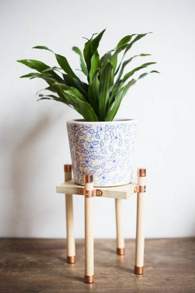 Copper And Wood Plant Stand