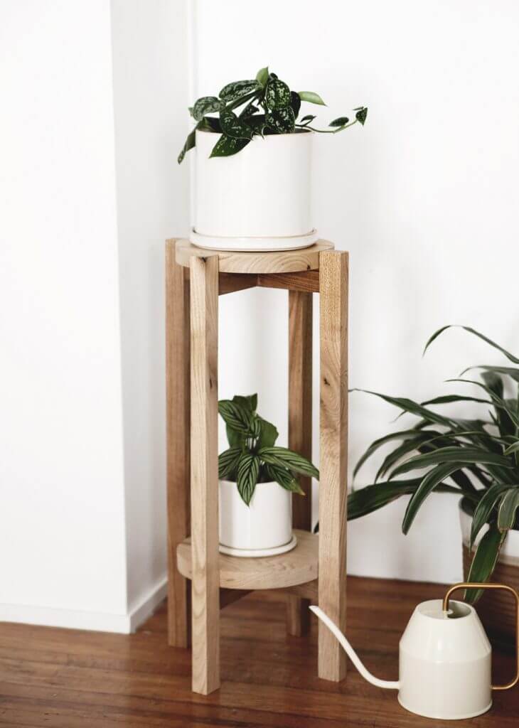 Rustic Round Wood Plant Stand