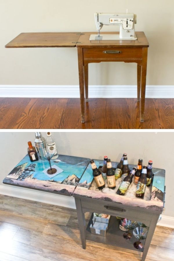 DIY Convert A Sewing Table Into A Liquor Cabine